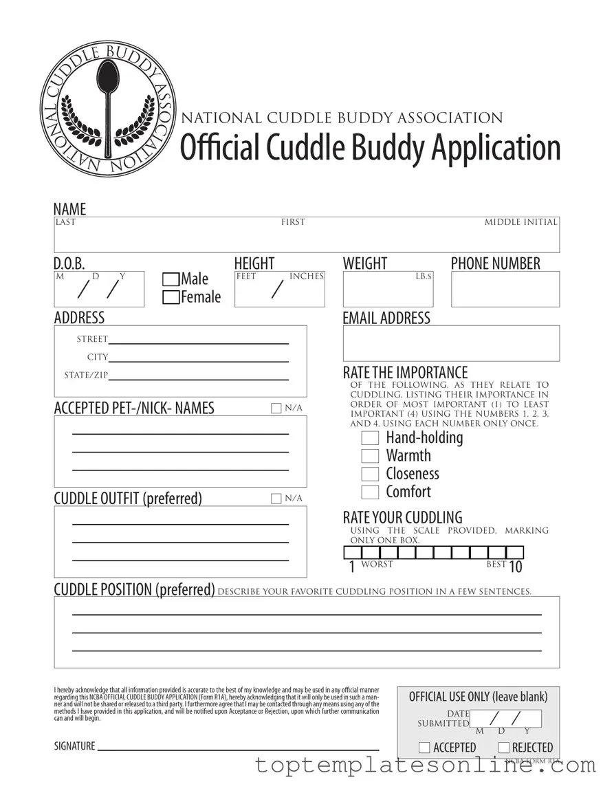 Fillable Cuddle Buddy Application Form
