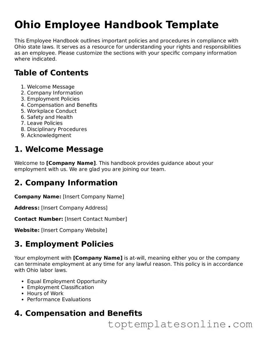 Blank Employee Handbook Template for Ohio State