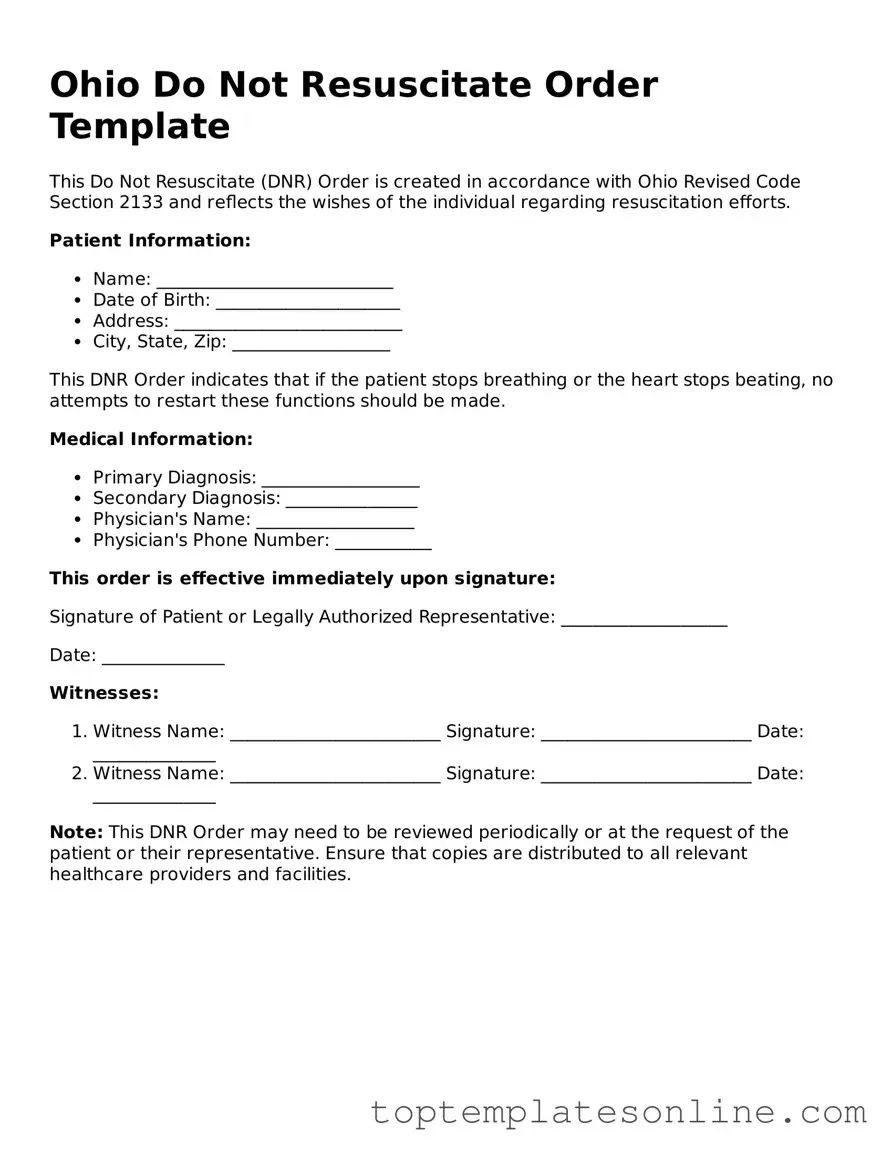 Blank Do Not Resuscitate Order Template for Ohio State