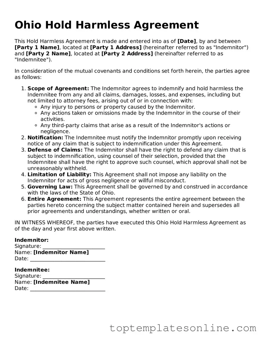 Blank Hold Harmless Agreement Template for Ohio State