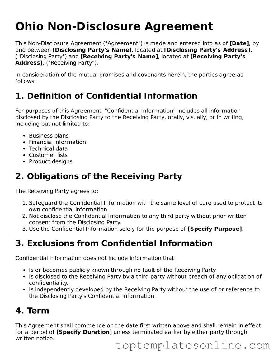 Blank Non-disclosure Agreement Template for Ohio State
