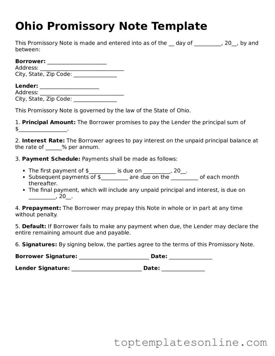 Blank Promissory Note Template for Ohio State