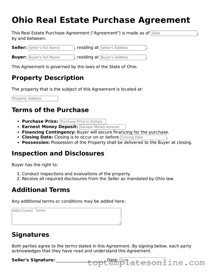 Blank Real Estate Purchase Agreement Template for Ohio State