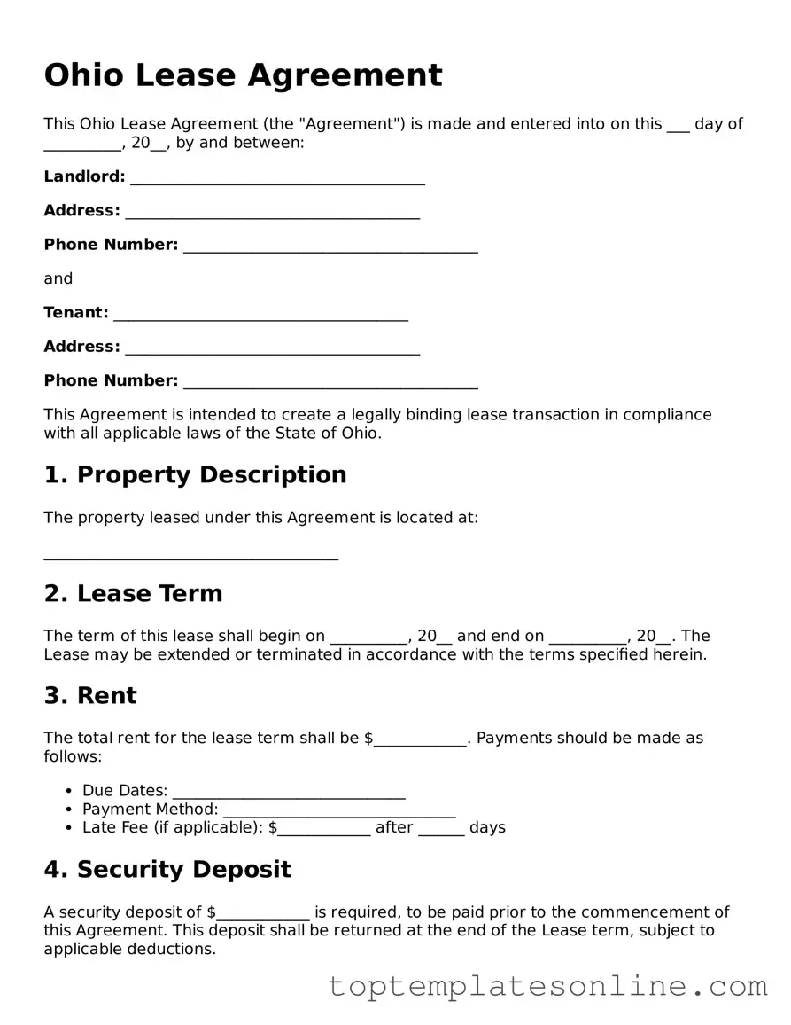 Blank Lease Agreement Template for Ohio State