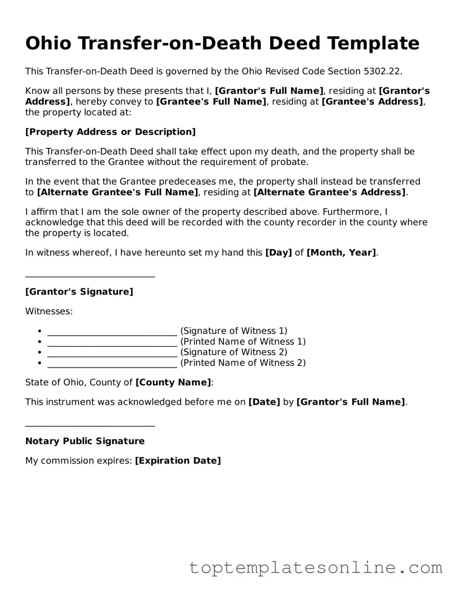 Blank Transfer-on-Death Deed Template for Ohio State