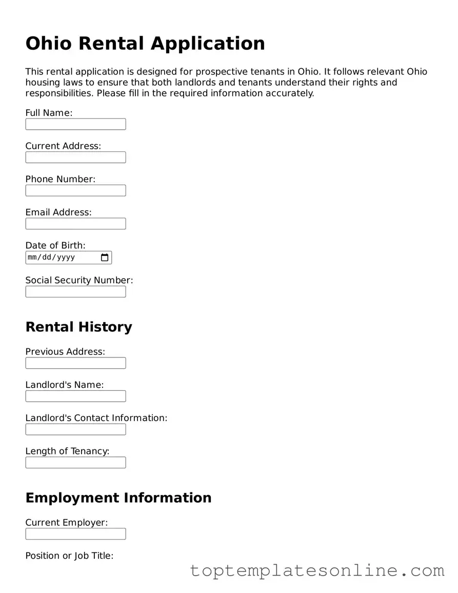 Blank Rental Application Template for Ohio State