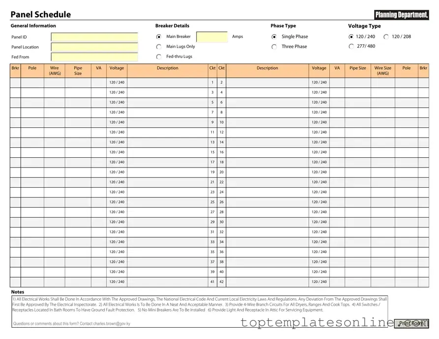 Fillable Electrical Panel Schedule Form