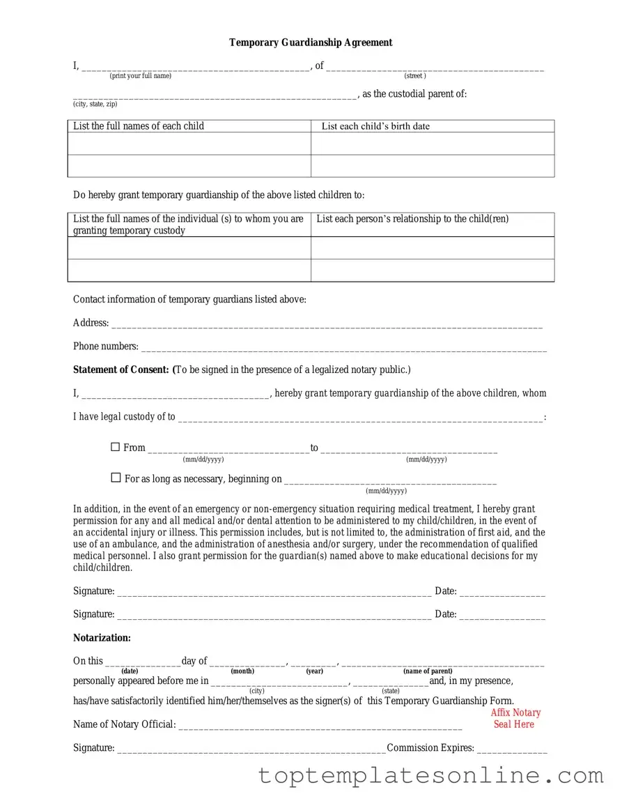 Fillable Temporary Custody Form