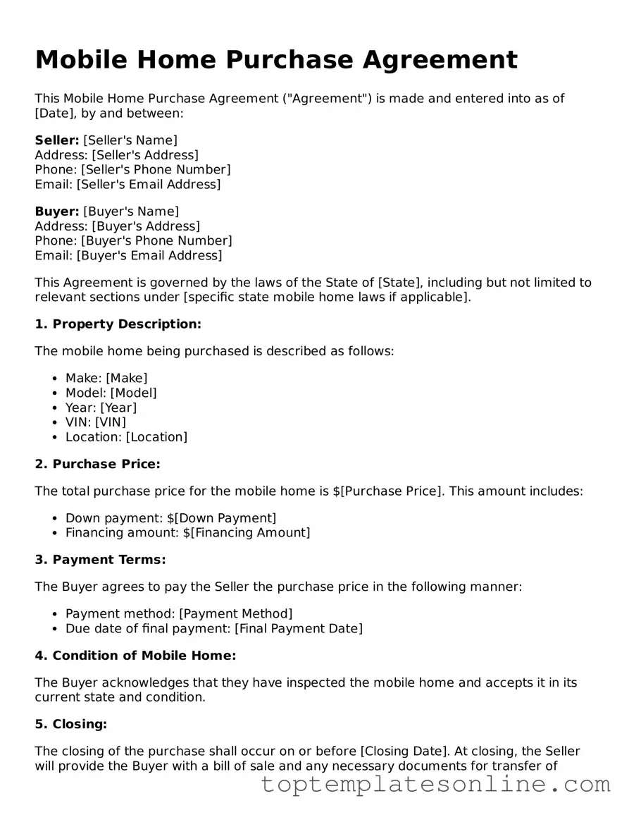 Attorney-Approved Mobile Home Purchase Agreement Form
