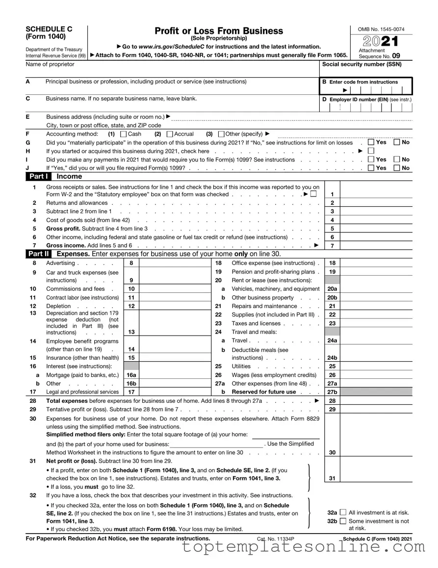 Fillable IRS Schedule C 1040 Form