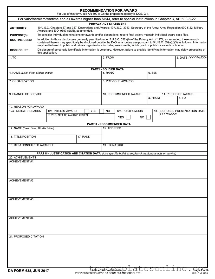 Fillable Da 638 Form