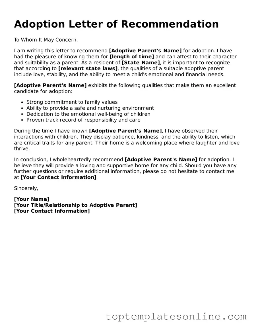 Attorney-Approved Adoption Letter of Recommendation Form