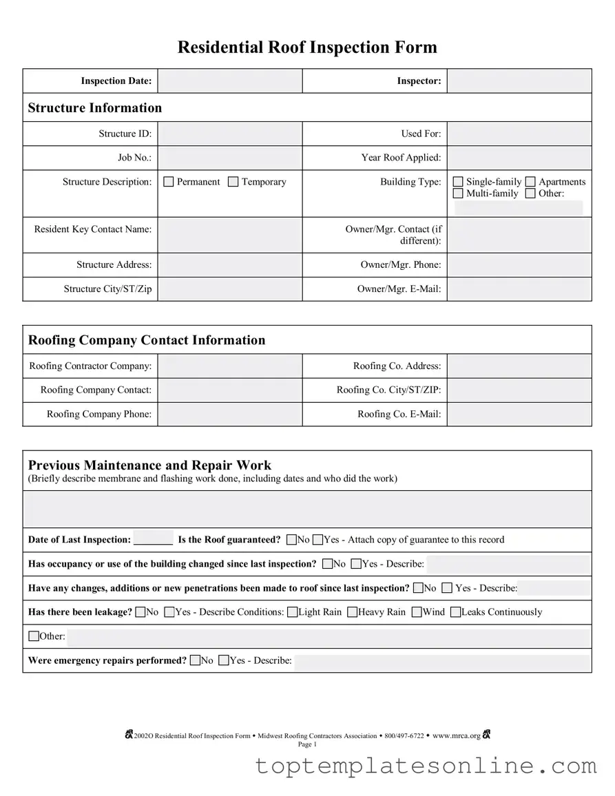 Fillable Roof Inspection Form