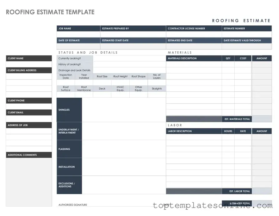 Fillable Roofing Estimate Form
