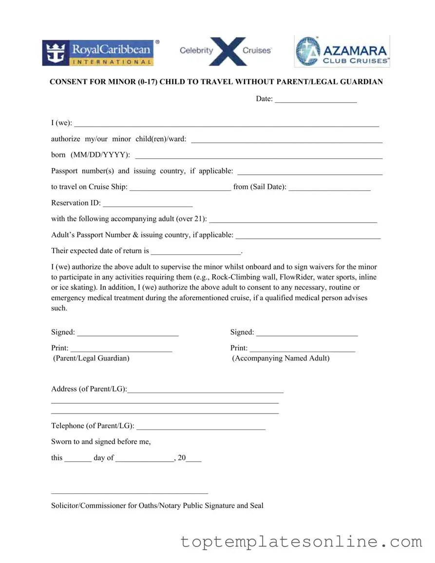 Fillable Royal Caribbean Parental Consent Form