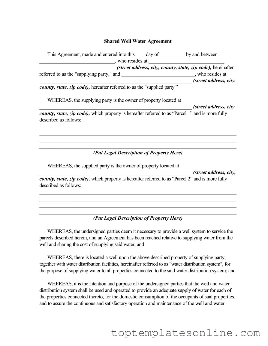 Fillable Shared Well Agreement Form