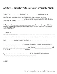 Fillable Affidavit Parental Rights Form