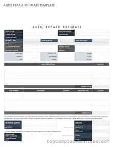Fillable Auto Repair Estimate Form