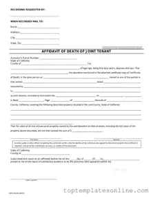 Fillable California Death of a Joint Tenant Affidavit Form