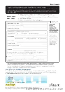 Fillable Citibank Direct Deposit Form