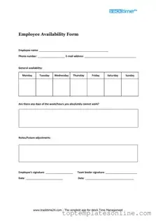 Fillable Employee Availability Form
