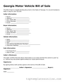Blank Motor Vehicle Bill of Sale Template for Georgia State