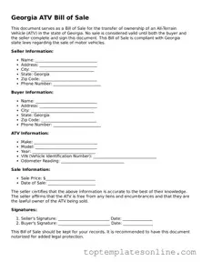 Blank ATV Bill of Sale Template for Georgia State