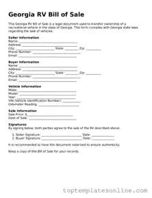 Blank RV Bill of Sale Template for Georgia State