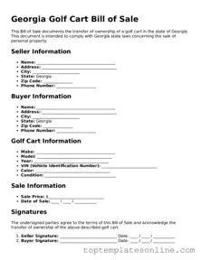 Blank Golf Cart Bill of Sale Template for Georgia State