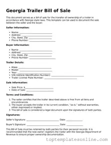 Blank Trailer Bill of Sale Template for Georgia State