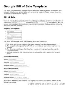 Blank Bill of Sale Template for Georgia State