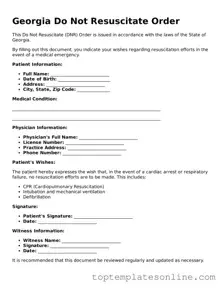 Blank Do Not Resuscitate Order Template for Georgia State