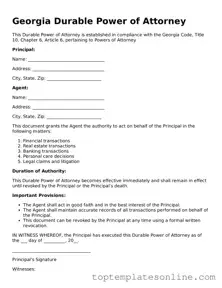 Blank Durable Power of Attorney Template for Georgia State