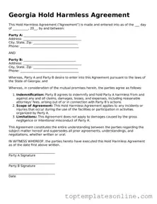 Blank Hold Harmless Agreement Template for Georgia State