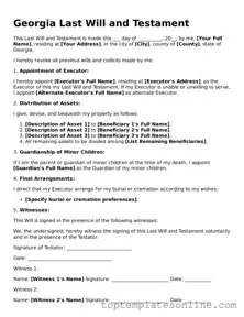 Blank Last Will and Testament Template for Georgia State