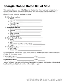Blank Mobile Home Bill of Sale Template for Georgia State