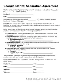 Blank Marital Separation Agreement Template for Georgia State
