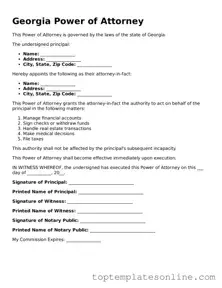 Blank Power of Attorney Template for Georgia State