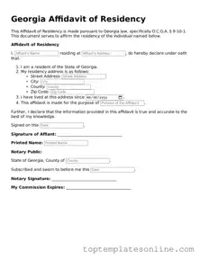 Blank Affidavit of Residency Template for Georgia State