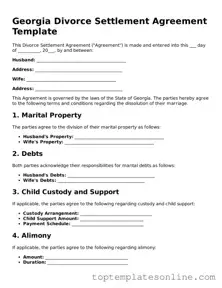 Blank Divorce Settlement Agreement Template for Georgia State