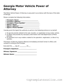 Blank Motor Vehicle Power of Attorney Template for Georgia State