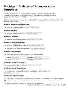 Blank Articles of Incorporation Template for Michigan State