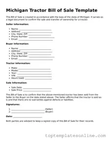 Blank Tractor Bill of Sale Template for Michigan State