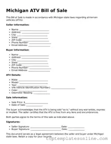 Blank ATV Bill of Sale Template for Michigan State