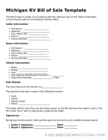 Blank RV Bill of Sale Template for Michigan State