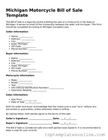 Blank Motorcycle Bill of Sale Template for Michigan State