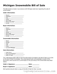Blank Snowmobile Bill of Sale Template for Michigan State