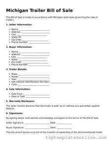 Blank Trailer Bill of Sale Template for Michigan State