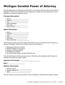 Blank Durable Power of Attorney Template for Michigan State
