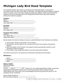 Blank Lady Bird Deed Template for Michigan State